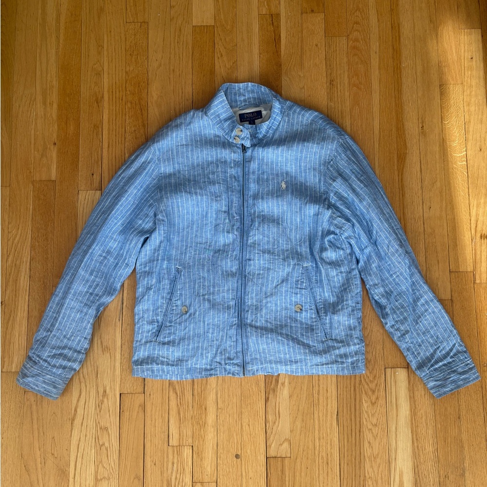 Polo Ralph Lauren Blue Pinstripe Bomber Jacket